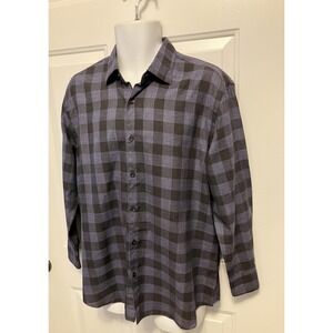 Xacus Tailor Fit Blue Black Plaid‎ Made In Italy Casual Shirt Size 17 Large Mens